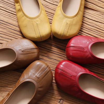 复古法式圆头浅口一脚蹬平底单鞋女夏季舒适奶奶鞋懒人鞋 8816-11