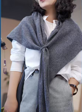 混纺交叉针织披肩女秋冬时尚百搭保暖护颈椎围脖外搭坎肩 52102