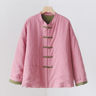 盘扣棉服外套 中长款 4SP299A 国风夹棉加厚保暖苎麻棉衣 新中式