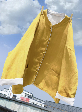 新中式国风立领天丝亚麻盘扣外套 两面穿宽松开衫外搭上衣 5SP515