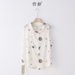 背心 女款 薄款 夏季 上衣 复古刺绣无袖 减龄苎麻无袖 5SP650 新款