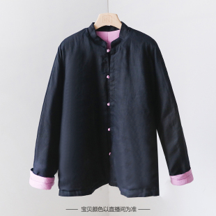 中國風夾棉加厚棉衣棉服 中式 休閑唐裝 3SP50 改良亞麻外套女冬季