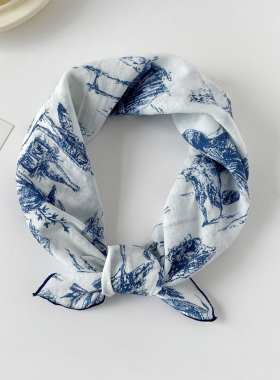 女款小方巾夏季新款包头巾时尚百搭数码印花围脖 QM5804