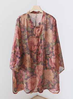 常熟新中式复古印花禅意苎麻开衫 薄款防晒外披外套上衣 3SP119A