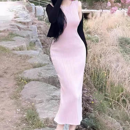 韩国性感开叉无袖包臀连衣裙女