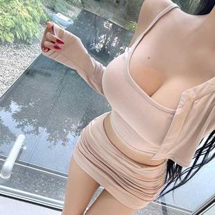 半身裙三件套女 开衫 韩国东大门辣妹显身材性感露腰吊带背心 长袖