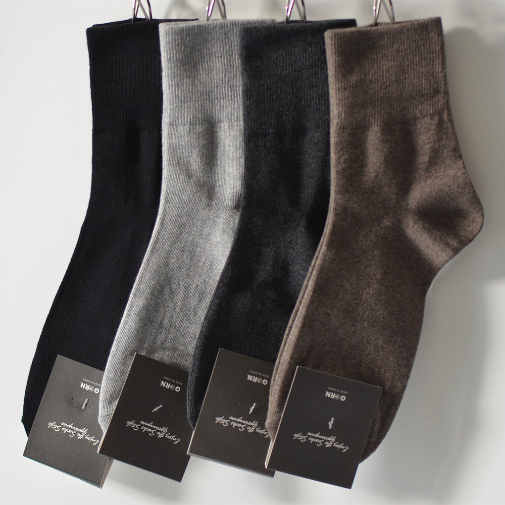 袜神出品进口高品质纯棉中筒秋冬季厚男袜简约款精品商务休闲袜子