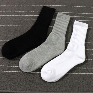 袜神出品全毛巾底加厚毛圈运动纯棉中高筒黑白灰色冬季保暖男袜子