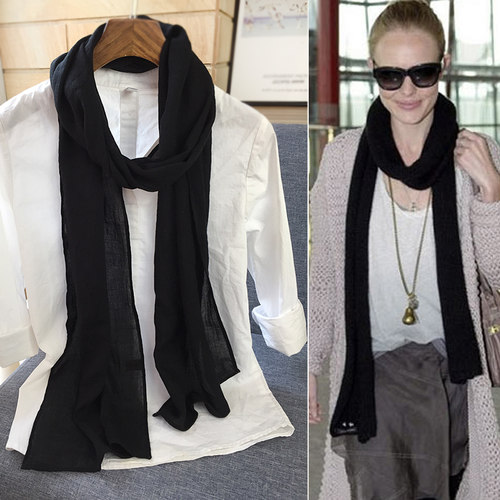 黑色长条棉麻围巾女装饰护颈丝巾