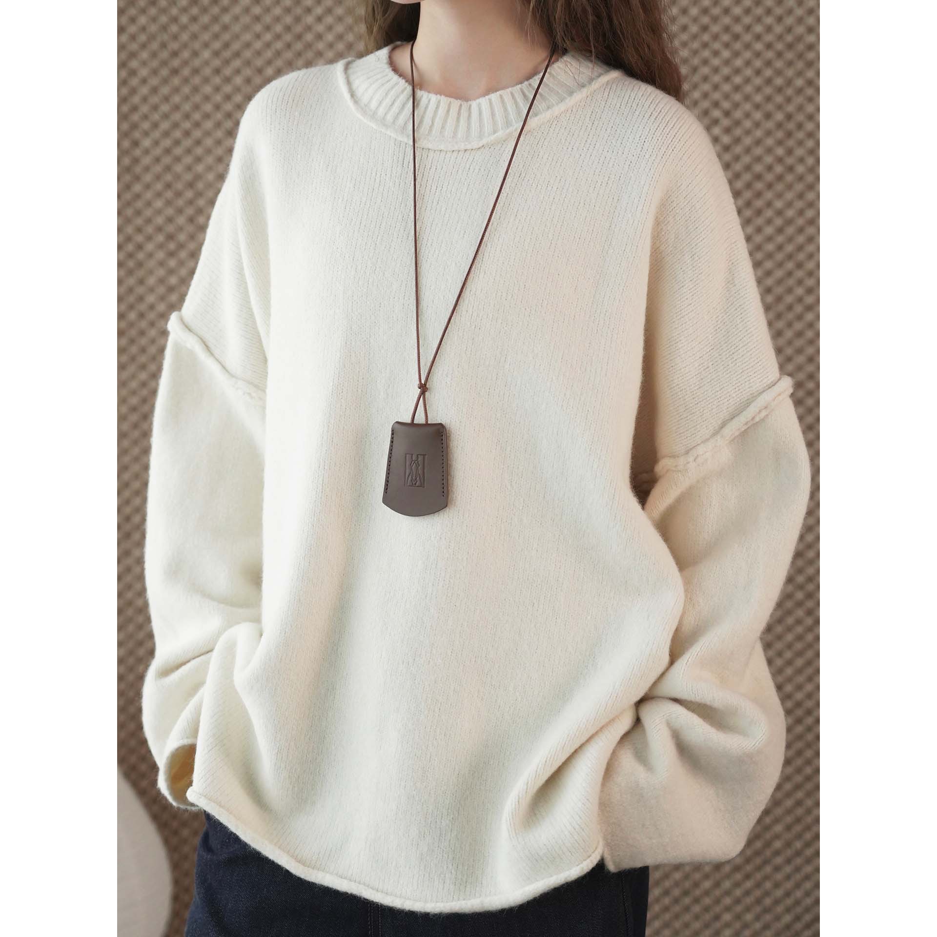 韩版简约圆领毛衣宽松休闲上衣