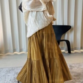 ⅩM春季 新款 韩系复古时髦高腰褶皱肌理半身裙宽松廓形舒适长裙女