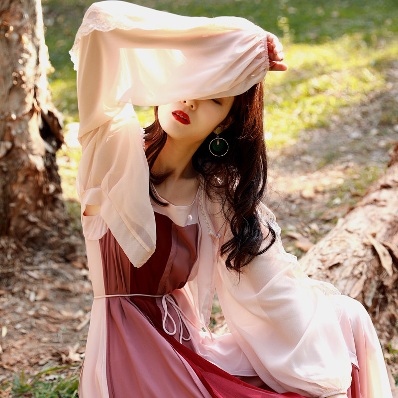 魅影仙女法式复古套装裙一字肩长裙子搭配开衫两件套吊带连衣裙夏