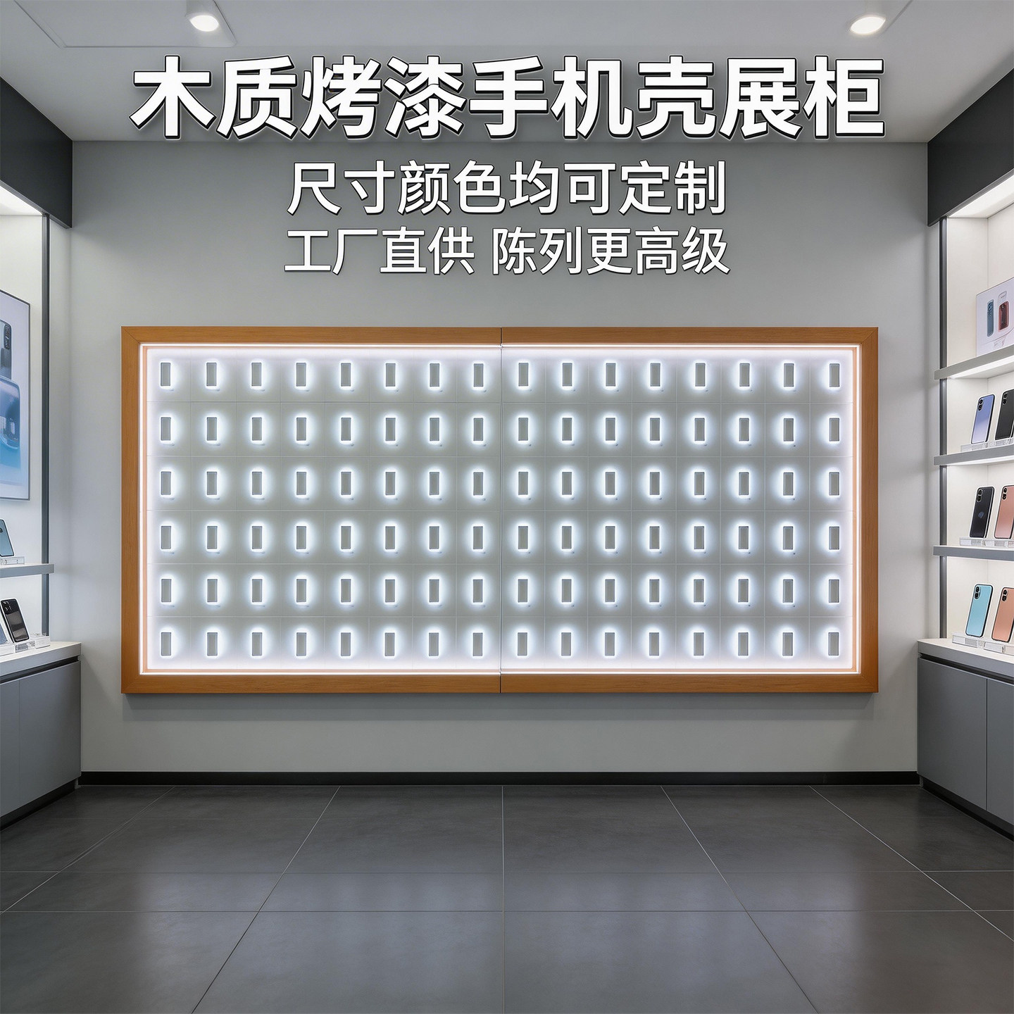 手机壳陈列柜木质烤漆展示柜手机壳背板展柜高端烤漆手机壳陈列柜