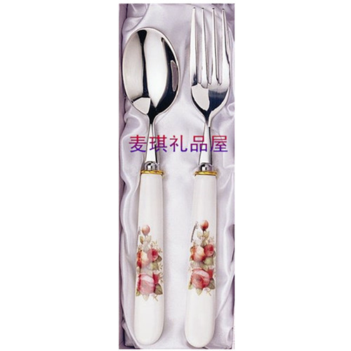 TOPMATE韩国进口 厨美餐具组合玫瑰结婚礼物陶瓷 不锈钢西餐勺叉