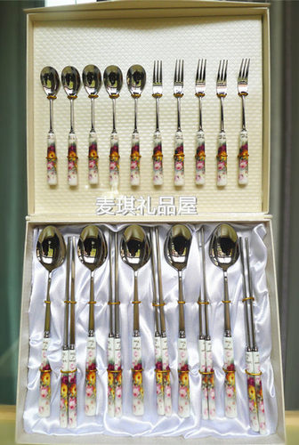 TOPMATE韩国进口厨美餐具结婚礼品意大利玫瑰勺子筷子餐具礼盒