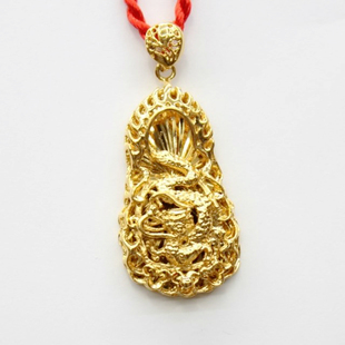 24K金龙牌吊坠镀金项链龙柱铜吊坠男沙金假黄金结婚首饰装逼神器