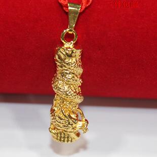 镀金铜吊坠24K龙柱项链吊坠男女款假黄金龙头吊坠沙金饰品不掉色