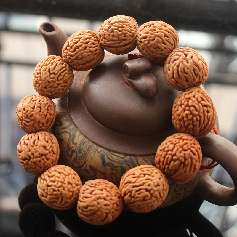 天然正圆脑纹山桃核手串佛珠文玩秋子核桃男女手链