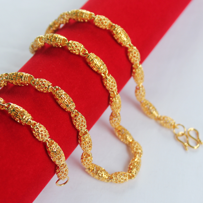 假黄金项链男款黄铜镀金佛珠24K金仿真结婚首饰沙金霸王金不掉色