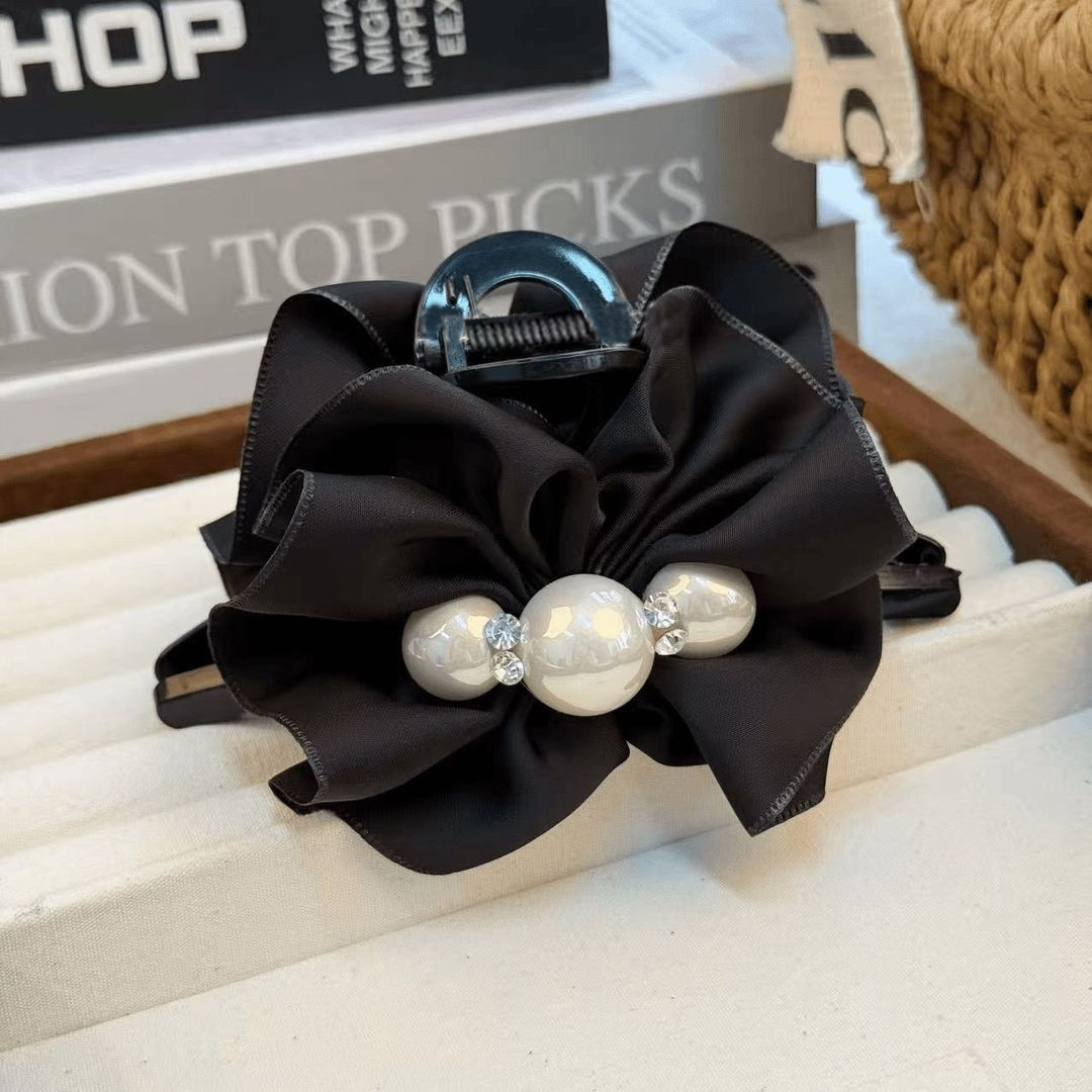 2025新款时尚浪漫优雅简约黑色抓夹后脑勺盘发抓夹珠珠鲨鱼夹头饰