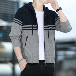 6959P47 秋冬连帽开衫男加绒加厚雪尼尔休闲外套百搭保暖针织衫图片