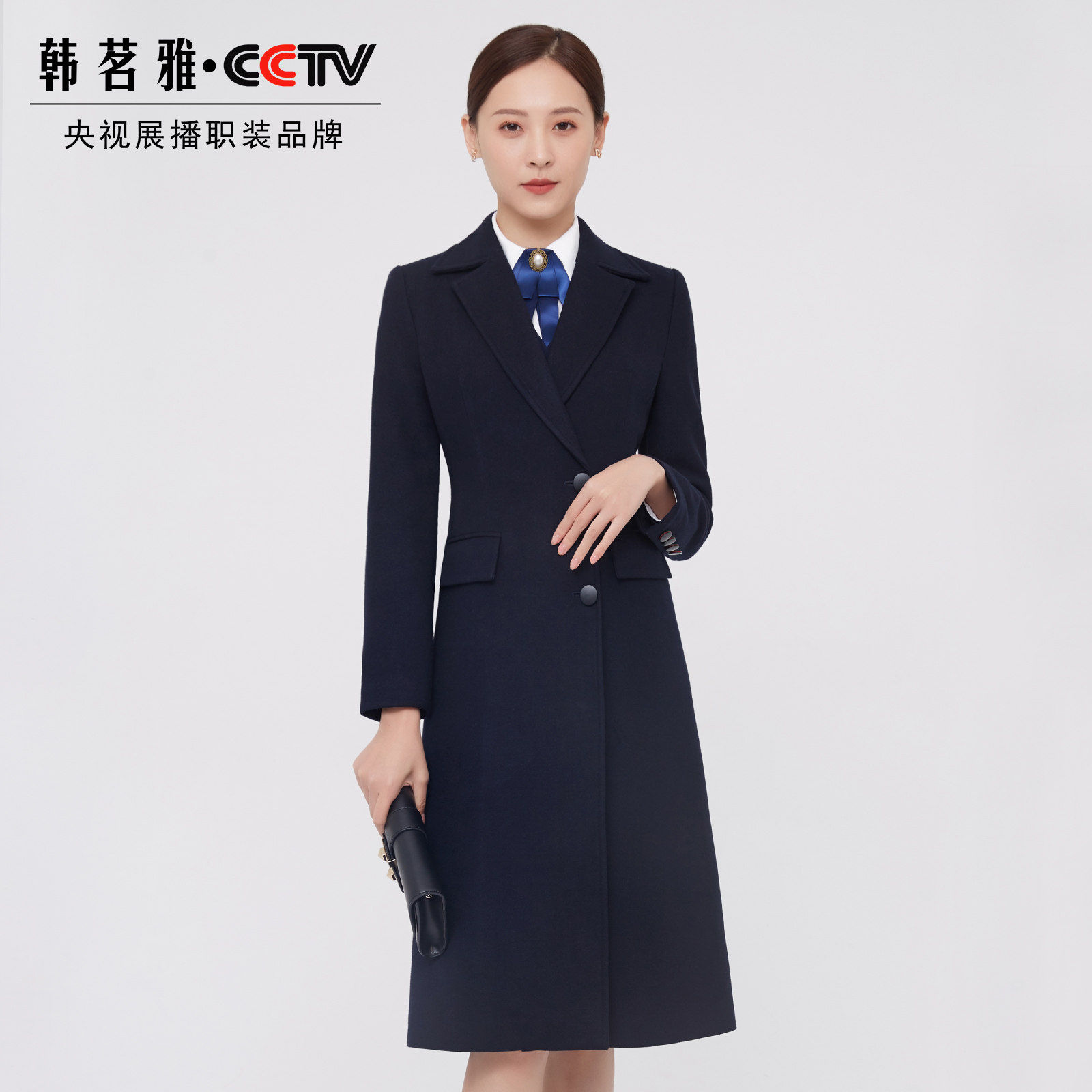 韩茗雅职业毛呢外套女冬中长款售楼部工装羊毛呢子大衣教师工作服