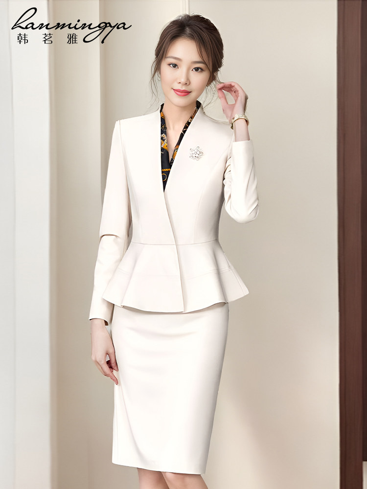 HAN MINGYA FASHION PROFESSIONAL WOMENS SKIRT SUIT TEMPERAMENT GODDESS FAN CHUNQIU NEW BEAUTY SALON FRONT DESK WORK WEAR UNIFORM