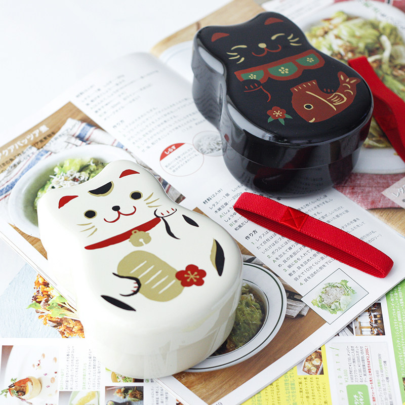 现货包邮日本进口HAKOYA招财猫便当盒卡通双层饭盒水果盒寿司盒