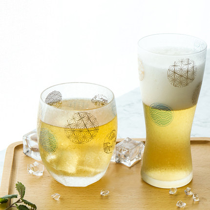 日本aderia石冢硝子磨砂啤酒杯丸纹高酒杯威士忌杯礼品套装
