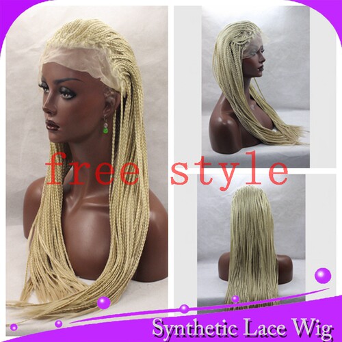 金色blonde box braided lace wig半手工蕾丝脏辫整顶高温丝假发