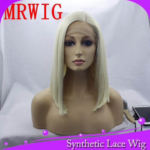 短波波齐肩发实拍图蕾丝整顶假发金色bob synthetic front wig