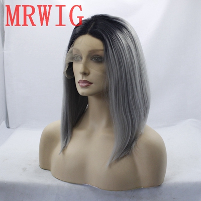 短波波直发渐变10英寸半手工蕾丝头套假发synthetic lace wig中分