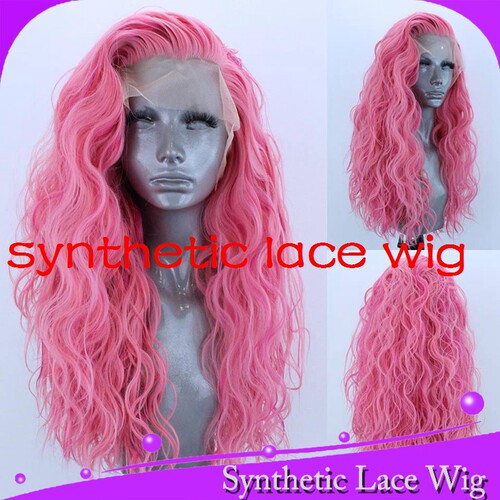 粉色玉米烫蕾丝整顶假发synthetic lace front wig大背头