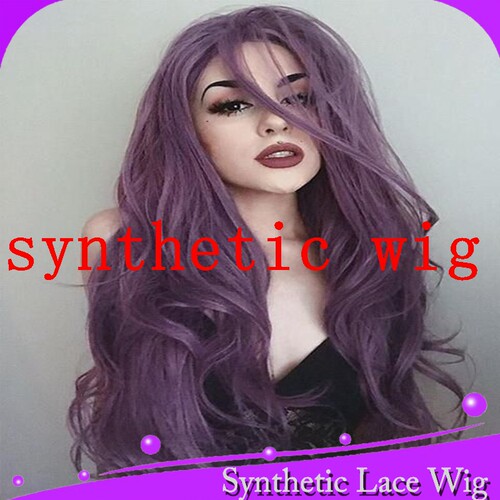 买家秀混紫色大卷逼真蕾丝假发自由分synthetic lace front wig