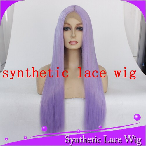 cosplay lace wig中分顺直香芋紫色头套高温丝蕾丝整顶假发