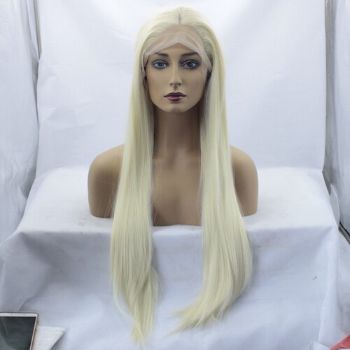 #613 金色顺直半手织&全手织蕾丝头套60cm实拍图cosplay lace wig