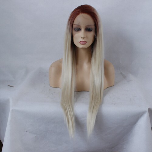 lace front wig渐变金色#613前蕾丝整顶假发斜分26英寸外贸出口