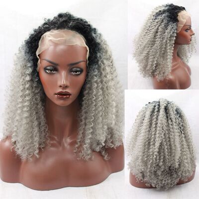 Afro kinky curly 非洲卷 欧美风 半手工蕾丝头套 1b# 渐变中灰