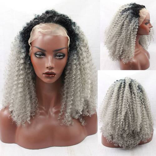 Afro kinky curly 非洲卷 欧美风 半手工蕾丝头套 1b# 渐变中灰