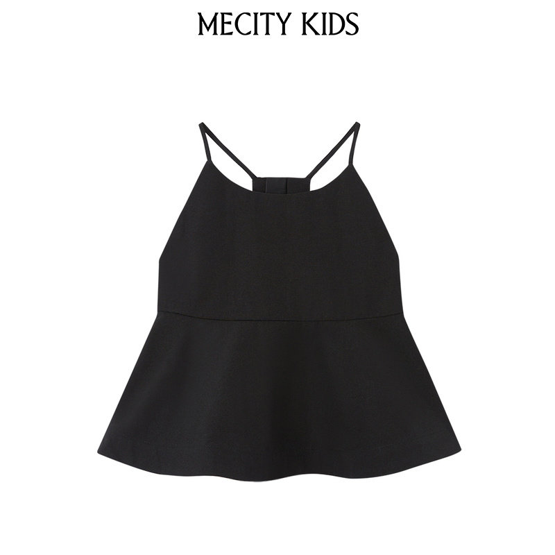 mecity kids童装夏女童细吊带荷叶摆短袖衬衫592826