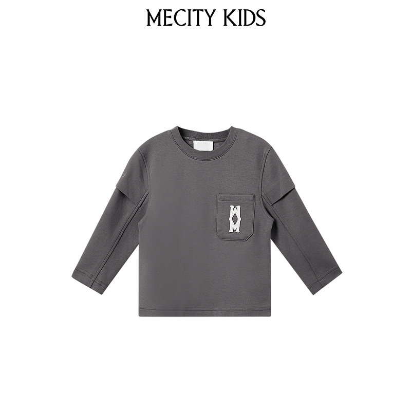 mecity kids童装夏男童绣花装饰标针织短袖T恤