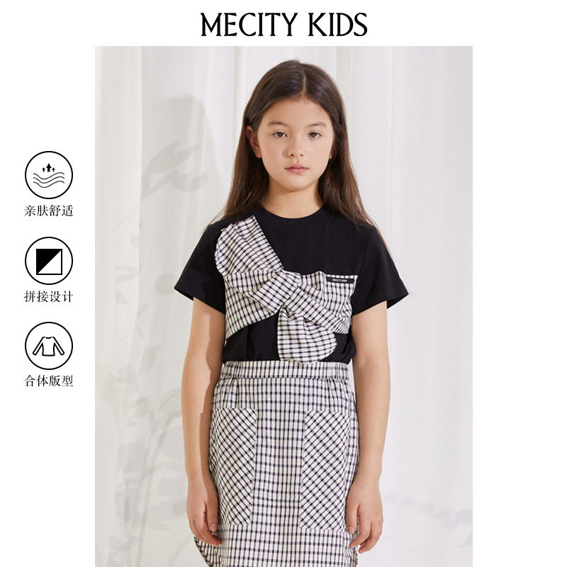 kids童装甜美短袖蝴蝶结新款