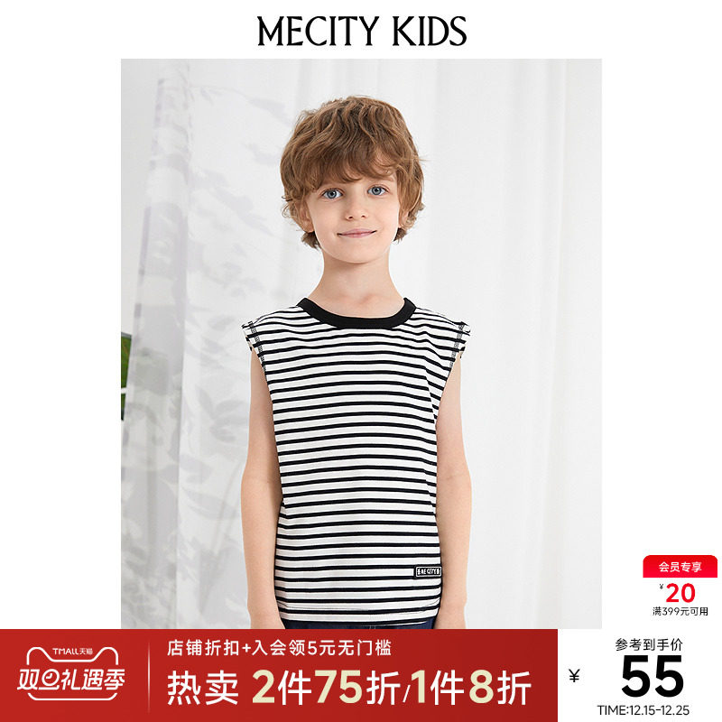 mecity kids童装夏圆领条纹背心款针织无袖恤504434