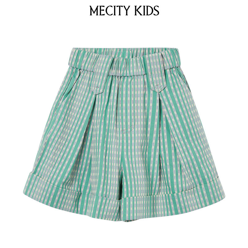 mecity kids童装夏女童宽松百搭条纹梭织纯棉短裤506553