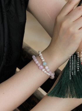 天然紫锂辉海蓝宝手串