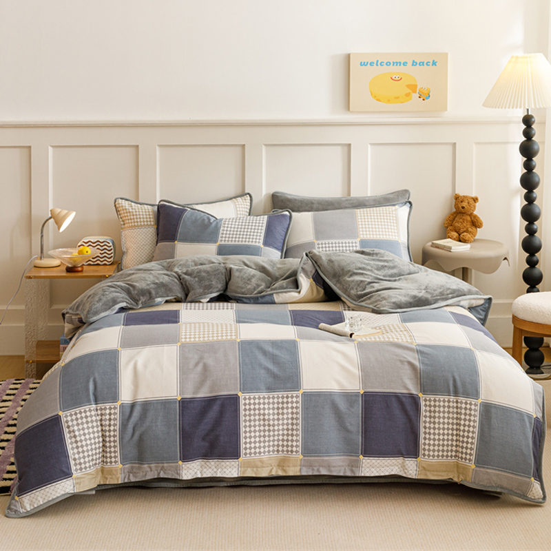 a面纯棉b牛奶绒全棉加绒四件套