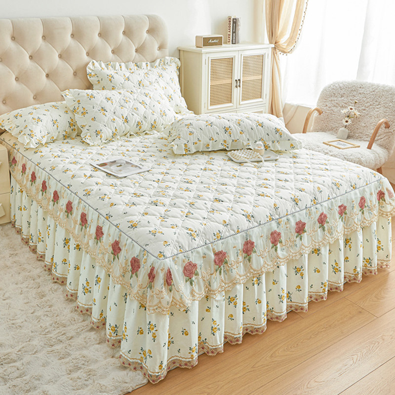 公主风全棉夹棉床裙单件小碎花纯棉加厚蕾丝边床罩三件套2025新款,床上用品,床裙,淘宝优惠券,粉丝福利购,淘宝优惠卷