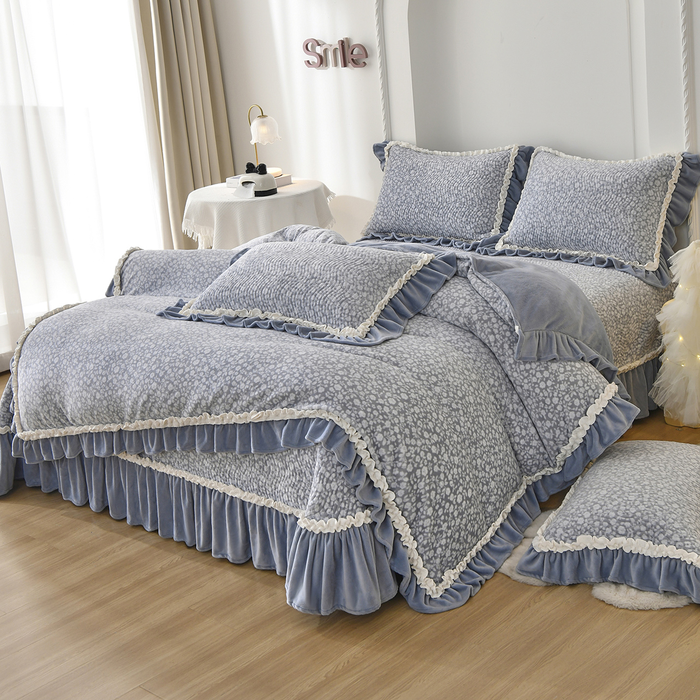 冬季加厚碎花牛奶绒被套