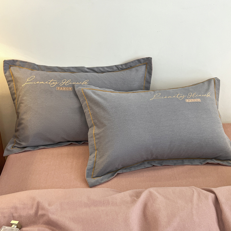 轻奢刺绣加厚纯棉磨毛枕套一对