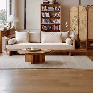 侘寂风实木沙发宋式美学原木风直排沙发复古民宿别墅酒店